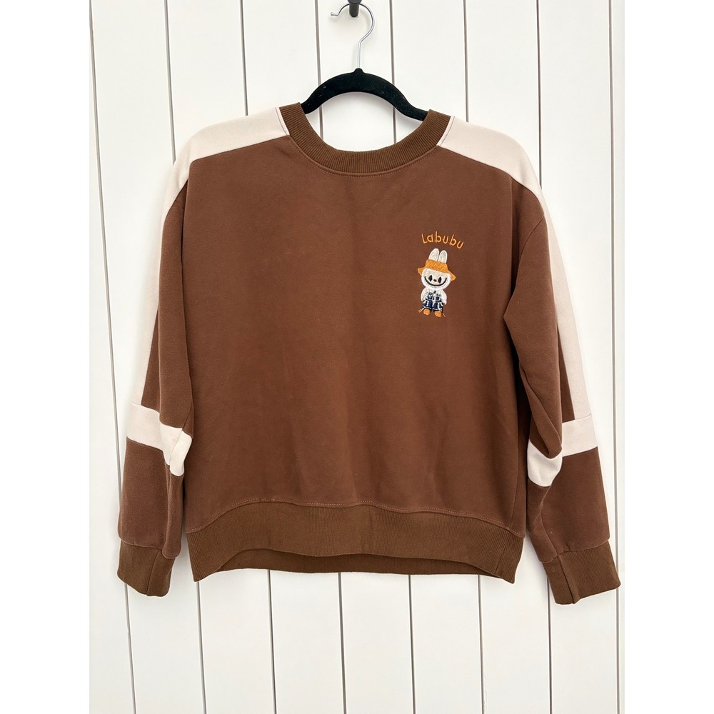 Labubu Kawaii Kidcore Sweatshirt Embroidered Hen Home Women Brown